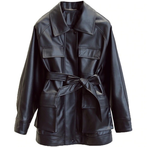 Dames leren jas met riem P1467 L