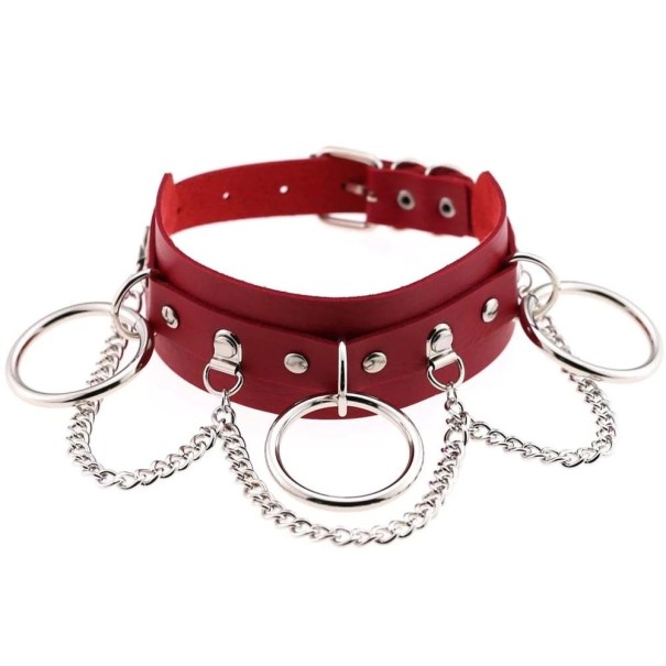 Dames leren ketting met cirkels en ketting