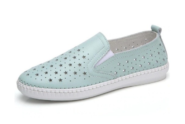Dames leren loafers met sterren J1725 turquoise 36