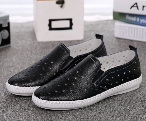 Dames leren loafers met sterren J1725