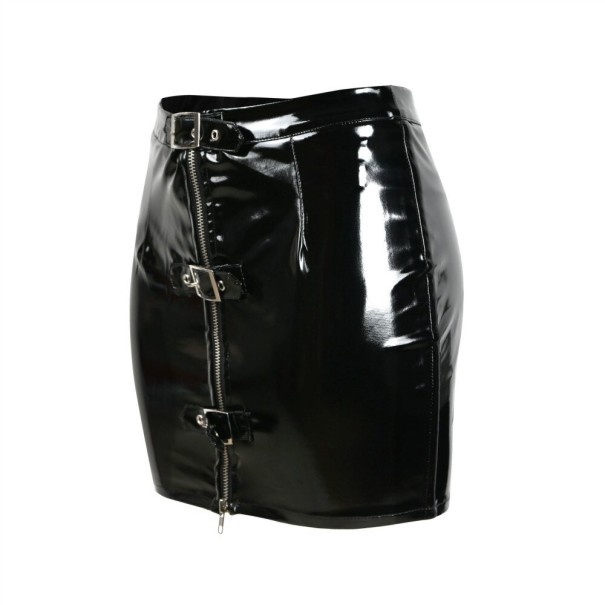 Dames leren minirok met bandjes en rits