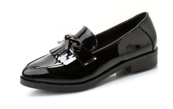 Dames leren mocassins met strik zwart 39
