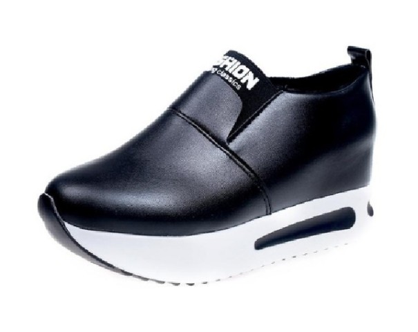Dames leren platform schoenen zwart 38