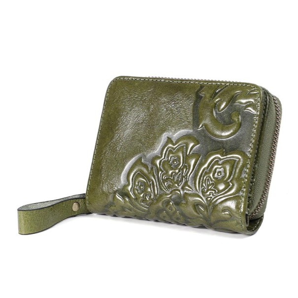 Dames leren portemonnee klein M385 olijfgroen