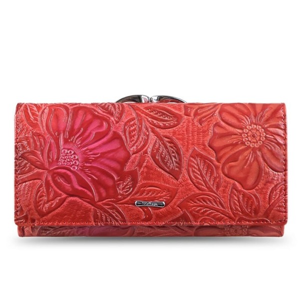 Dames leren portemonnee met bloemen M243 rood