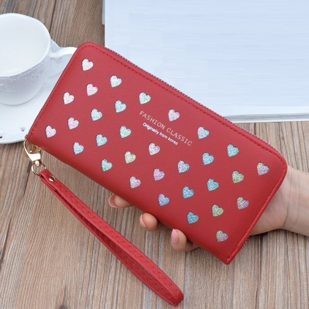 Dames leren portemonnee met hartjes rood
