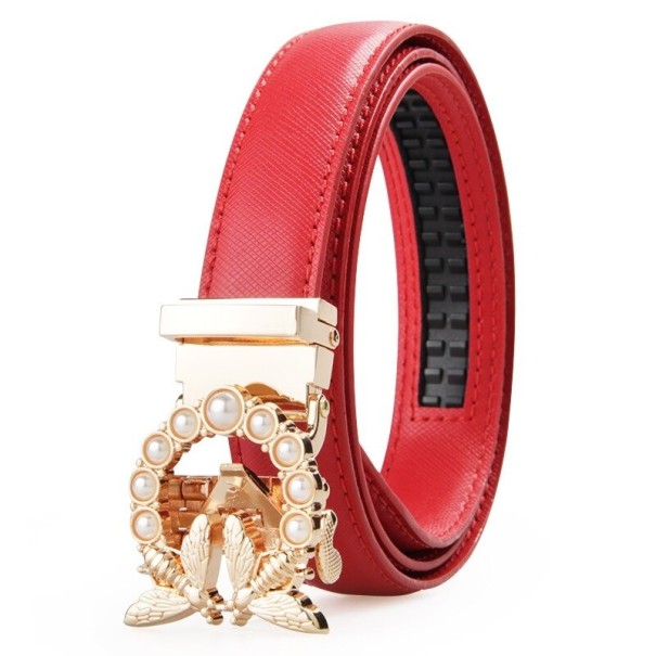 Dames leren riem L181 rood 120 cm 1