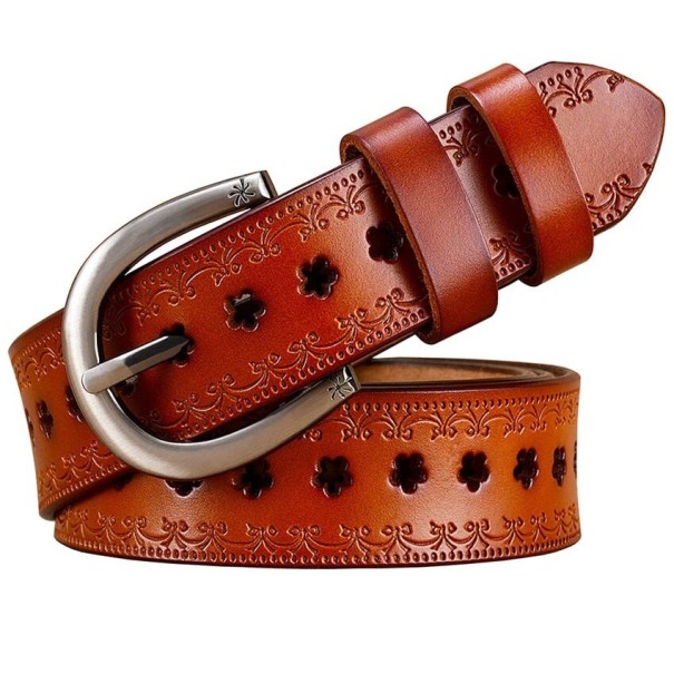 Dames leren riem L227 lichtbruin 105 cm