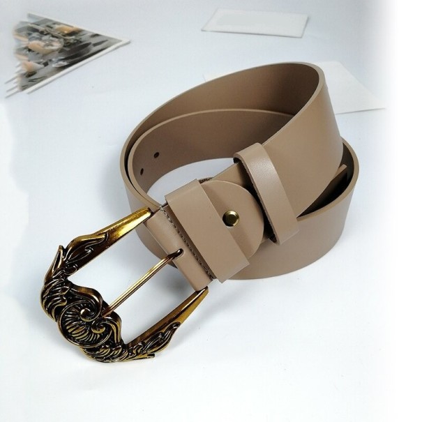 Dames leren riem L235 kaki 100 cm