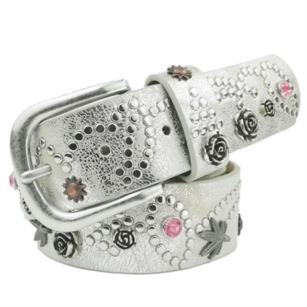 Dames leren riem L243 zilver 110 cm