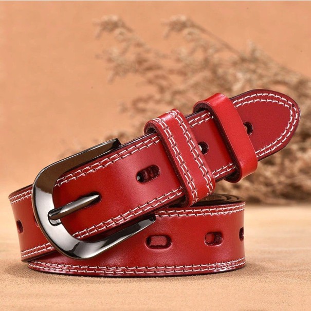 Dames leren riem L41 wijnrood 95 cm