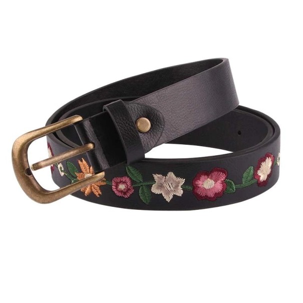 Dames leren riem met bloemen 110 cm