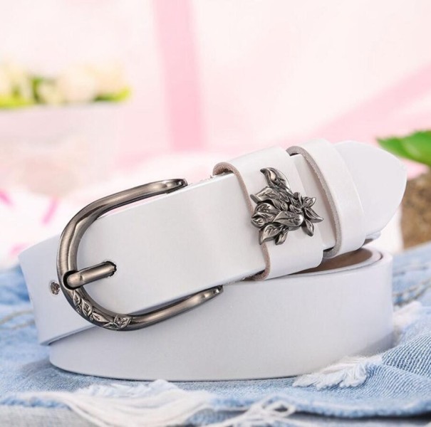 Dames leren riem met decoratie wit 105 cm