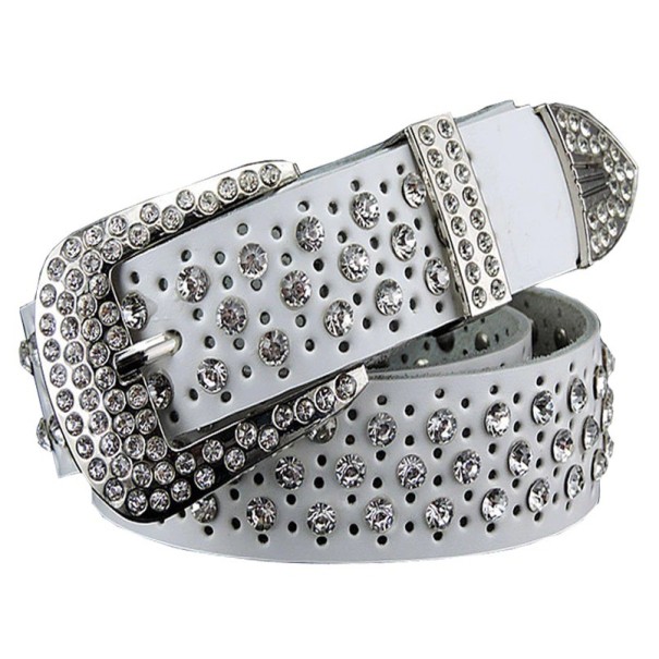 Dames leren riem met strass steentjes wit 120 cm