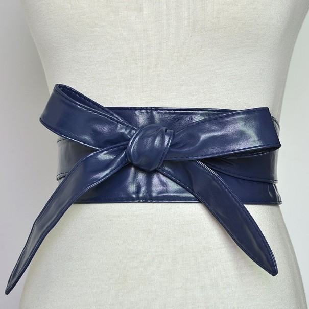 Dames leren riem met strik donkerblauw