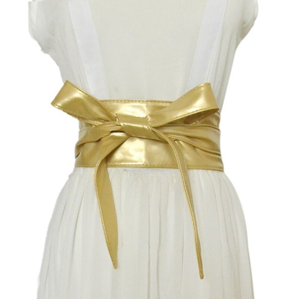 Dames leren riem met strik goud