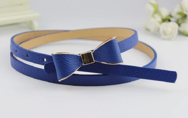 Dames leren riem met strik L67 blauw