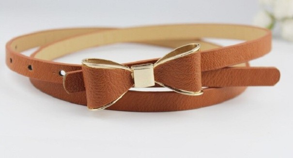 Dames leren riem met strik L67 lichtbruin