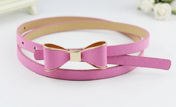 Dames leren riem met strik L67 roze