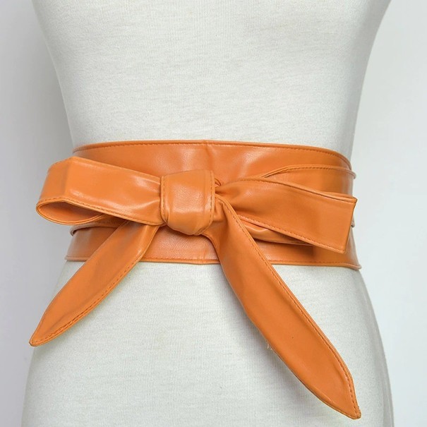 Dames leren riem met strik oranje