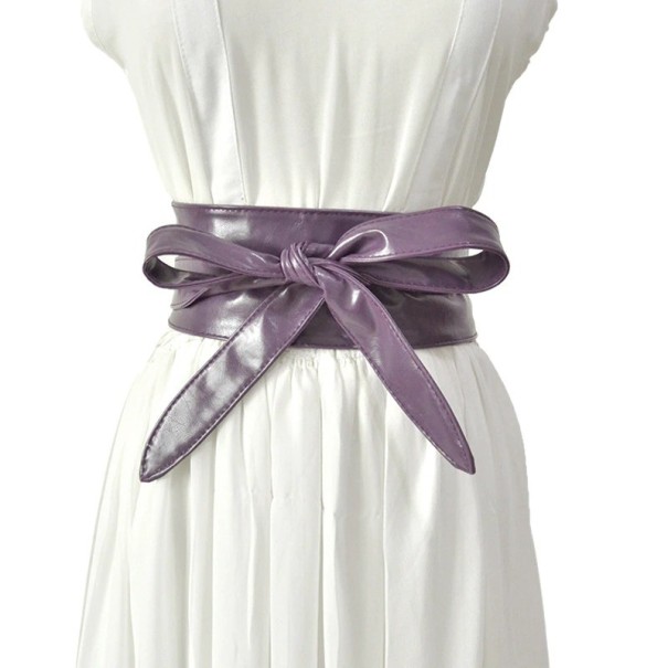 Dames leren riem met strik paars