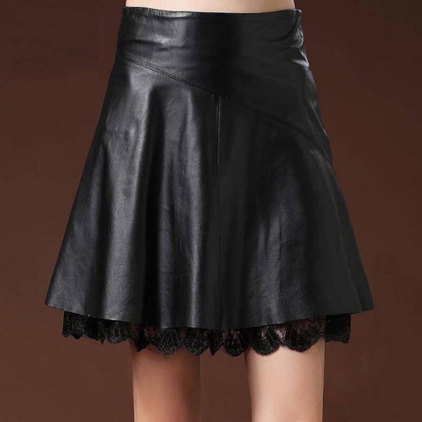 Dames leren rok met kant L
