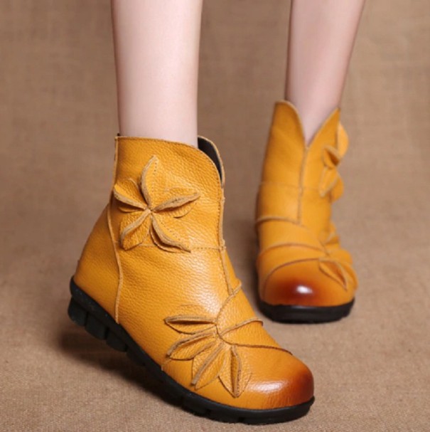 Dames leren schoenen met bloemen J1720 geel 38