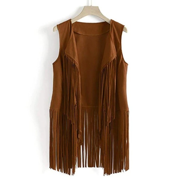 Dames leren vest met franjes P1771 lichtbruin M