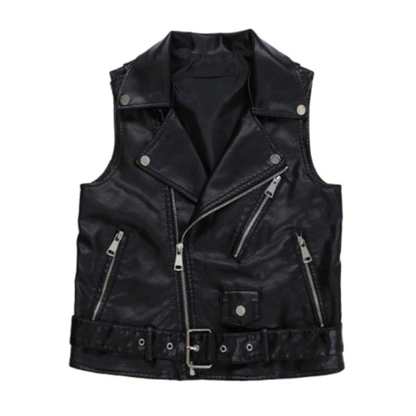 Dames leren vest zwart S