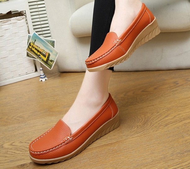 Dames loafers met sleehak oranje 38