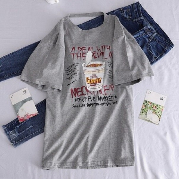 Dames los T-shirt met halslijn op de rug grijs L
