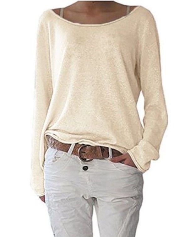 Dames los T-shirt met lange mouwen beige 3XL