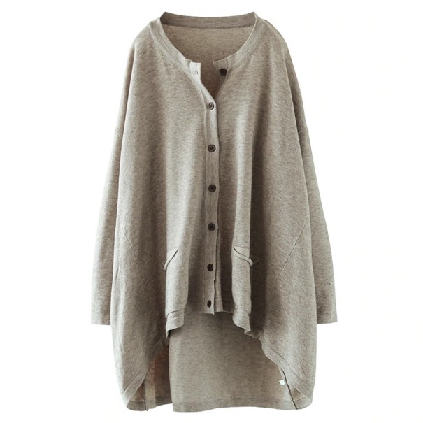 Dames losse trui met knopen A2108 lichtgrijs