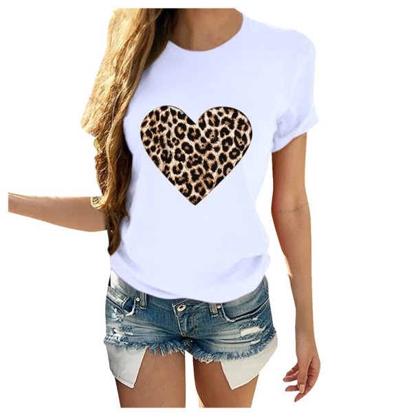Dames luipaard hart t-shirt wit S