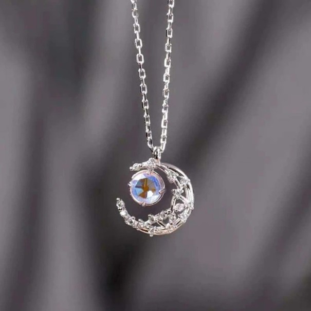 Dames maan ketting D327 zilver