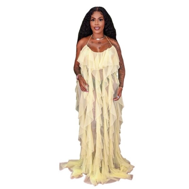 Dames maxi-jurk P466 lichtgeel S