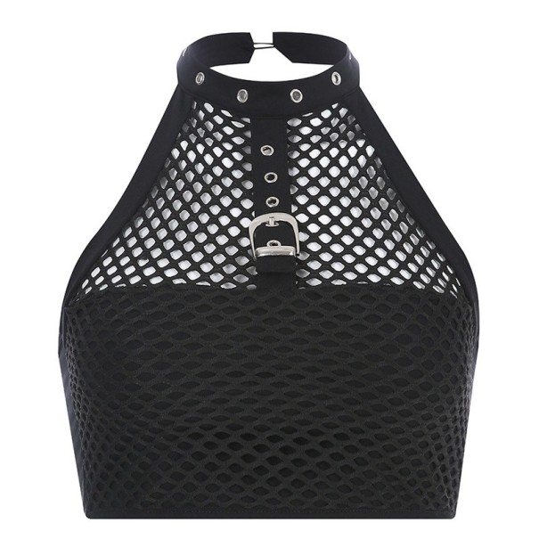 Dames mesh crop top met riem XS