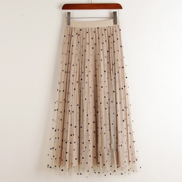 Dames midi rok met stippen G139 crème