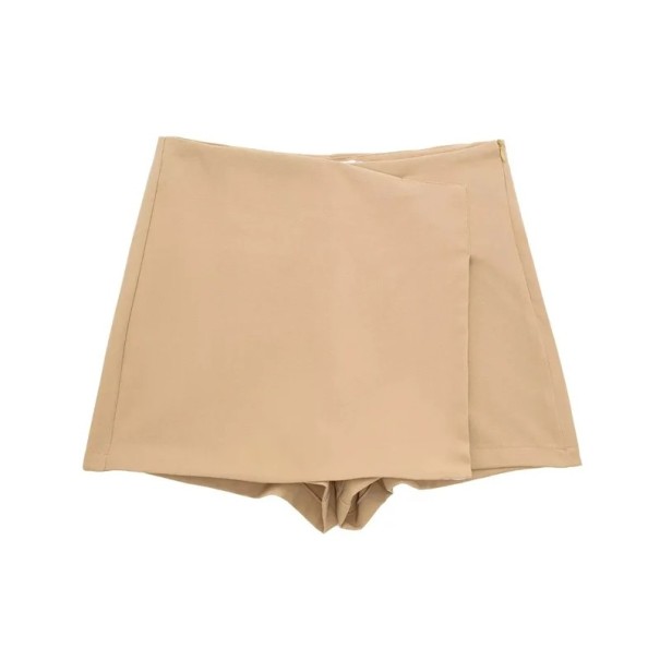 Dames mini asymmetrische rok met hoge taille Elegante korte rok voor in de stad Stijlvolle rok voor een feestje Moderne streetwear mode kaki S