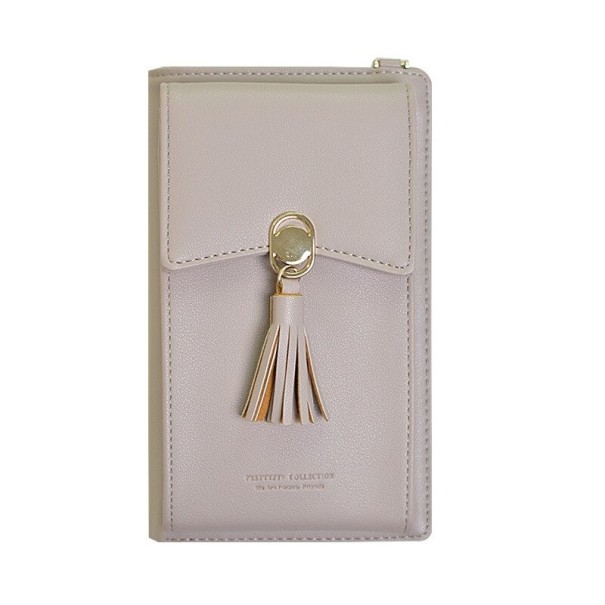 Dames mini crossbody tas voor mobiele telefoon Met kwastje Metalen versiering Voorkantzak Kunstmatig PU-leer Breedte 11 cm Hoogte 18 cm lichtgrijs