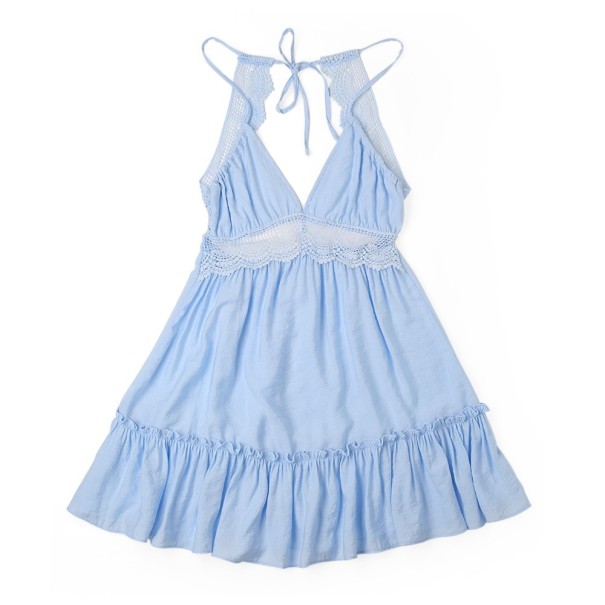 Dames mini-jurk met kant blauw M