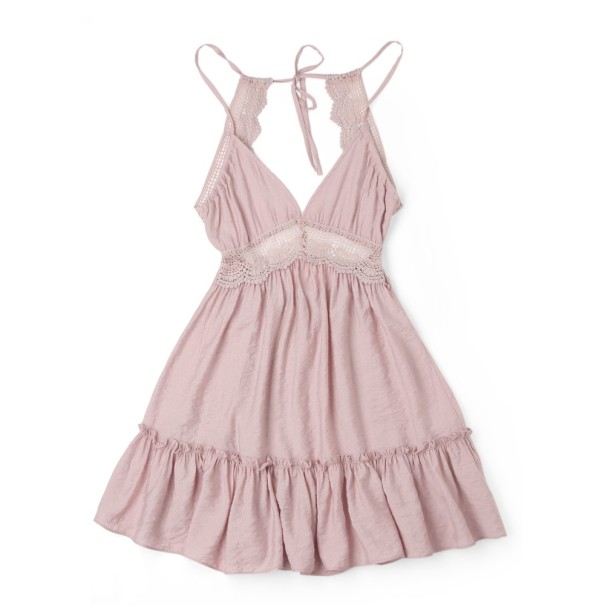 Dames mini-jurk met kant oudroze M