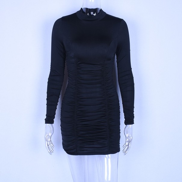 Dames mini-jurk met lange mouwen A2798 zwart XS