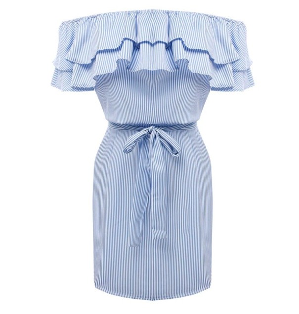 Dames mini-jurk met ruches blauw XS