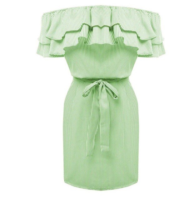 Dames mini-jurk met ruches groen XS