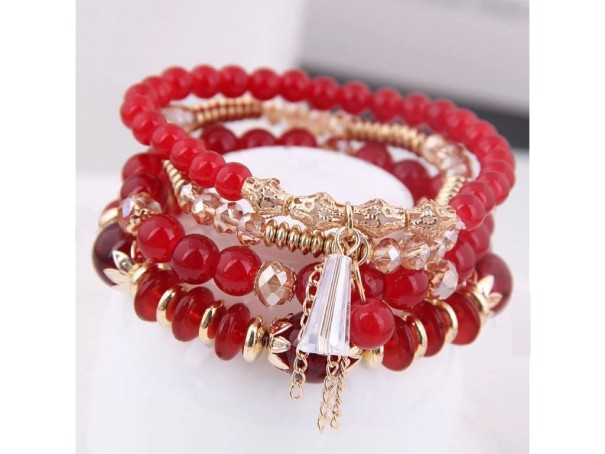 Dames multilayer armband H288 rood