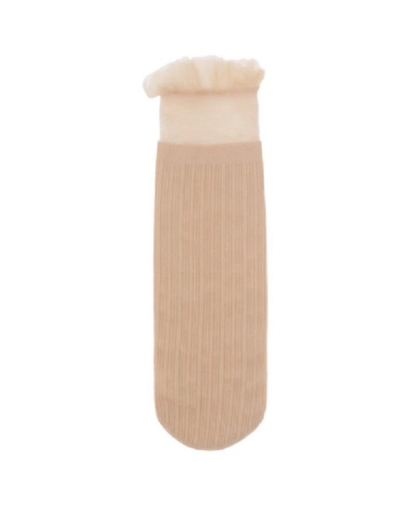 Dames nylon sokken met ruches huidskleur