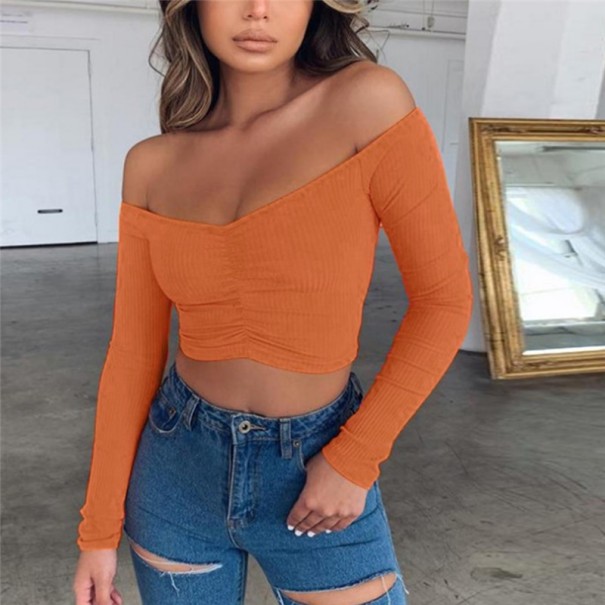 Dames off-shoulder crop top B68 oranje S