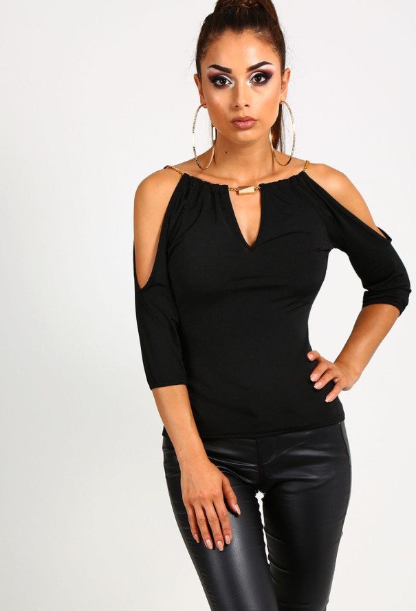 Dames off-shoulder top, zwart M