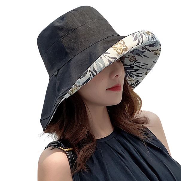 Dames omkeerbare hoed 56-58 cm Katoen en linnen Zomer ademende hoed 2-in-1 Licht comfortabel dragen Stijlvolle modeaccessoire zwart